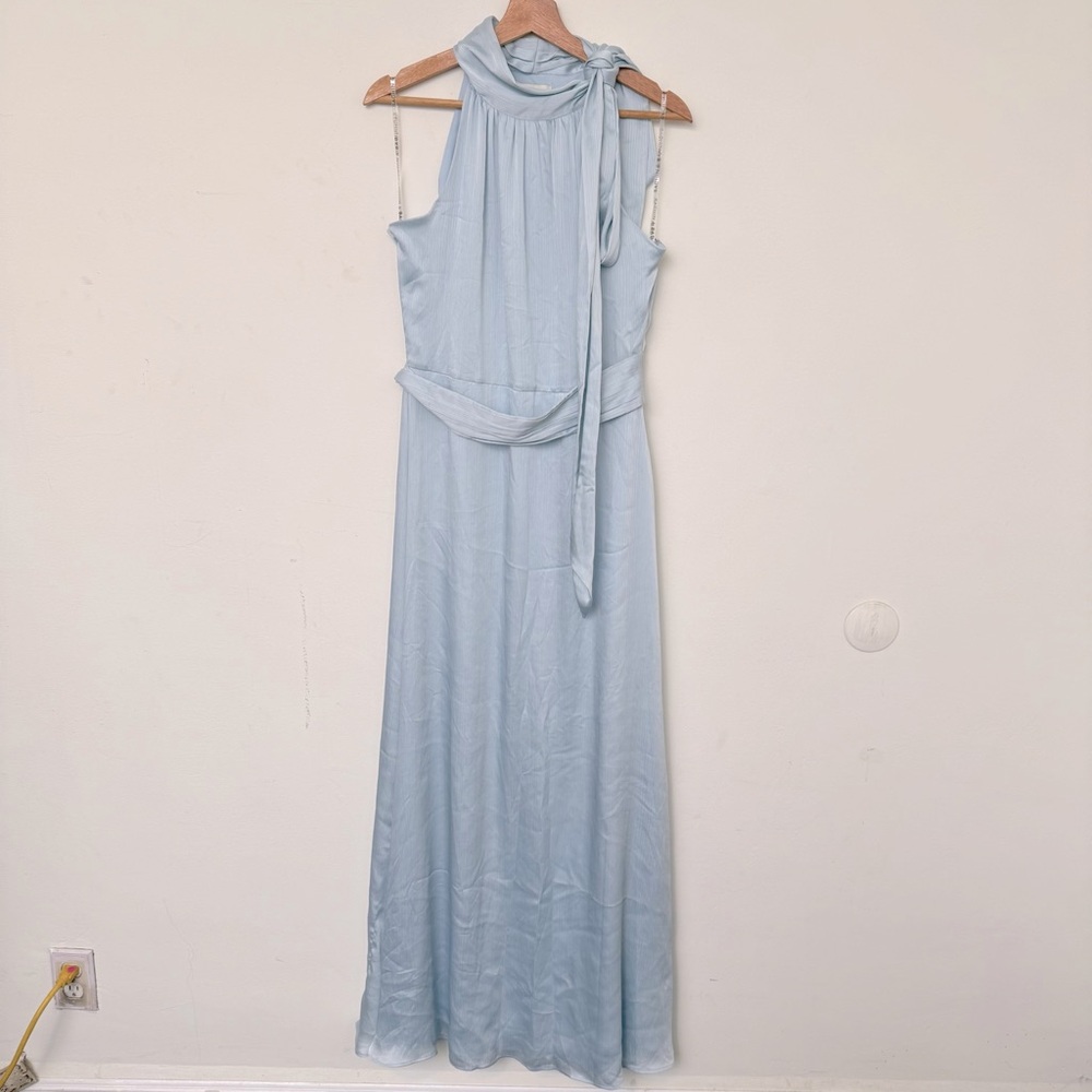 Sachin & Babi Kayla Tie Neck Maxi Crinkle Dress, Ice Blue - Picture 4 of 8